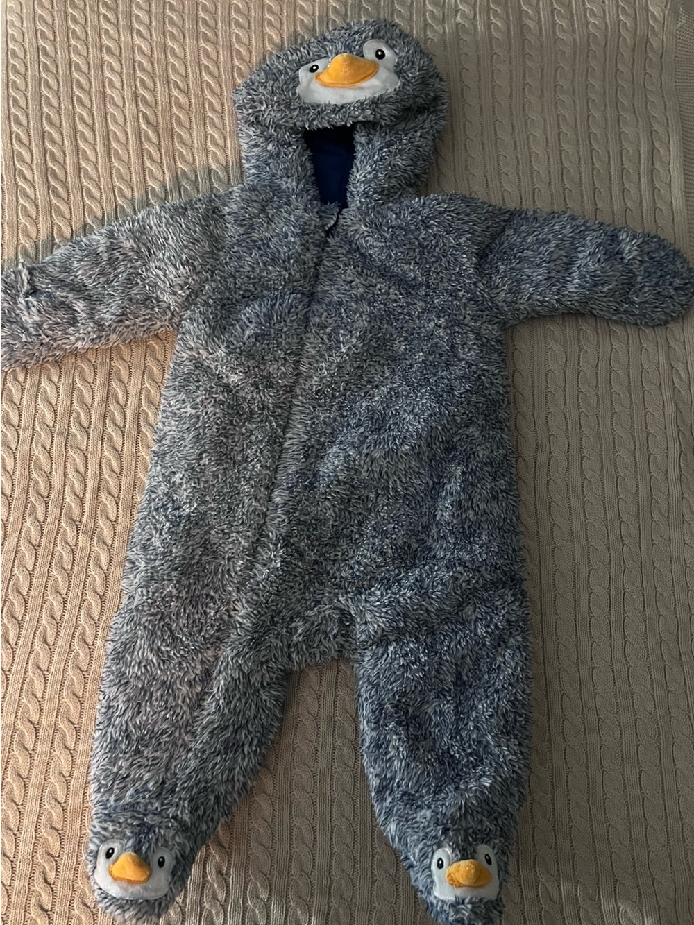 Carter's Gray Fuzzy Penguin Hooded Footie One‑Piece